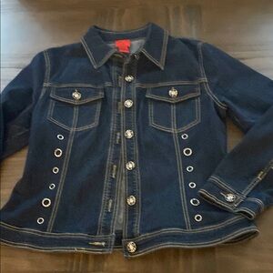 V Cristina Silver and Blue Jean Jacket with Classic Trucker Style